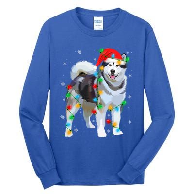 Santa Hat Xmas Lighting Siberian Husky Christmas Gift Tall Long Sleeve T-Shirt