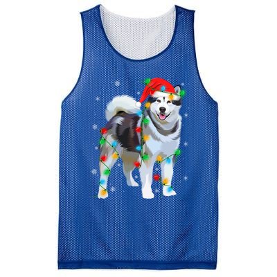 Santa Hat Xmas Lighting Siberian Husky Christmas Gift Mesh Reversible Basketball Jersey Tank