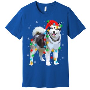 Santa Hat Xmas Lighting Siberian Husky Christmas Gift Premium T-Shirt