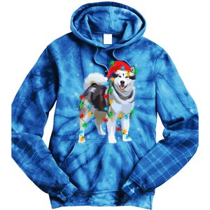 Santa Hat Xmas Lighting Siberian Husky Christmas Gift Tie Dye Hoodie