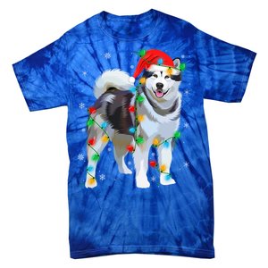 Santa Hat Xmas Lighting Siberian Husky Christmas Gift Tie-Dye T-Shirt