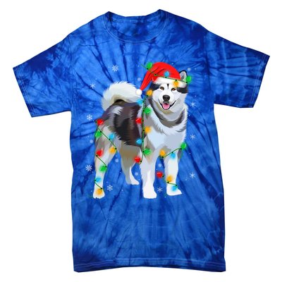 Santa Hat Xmas Lighting Siberian Husky Christmas Gift Tie-Dye T-Shirt