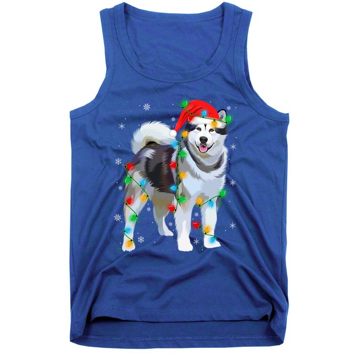 Santa Hat Xmas Lighting Siberian Husky Christmas Gift Tank Top