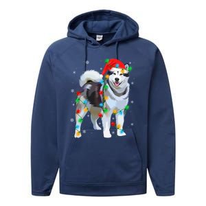 Santa Hat Xmas Lighting Siberian Husky Christmas Gift Performance Fleece Hoodie