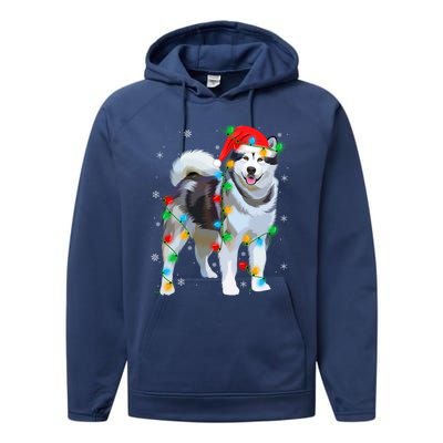 Santa Hat Xmas Lighting Siberian Husky Christmas Gift Performance Fleece Hoodie