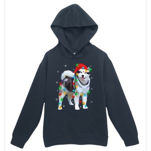 Santa Hat Xmas Lighting Siberian Husky Christmas Gift Urban Pullover Hoodie