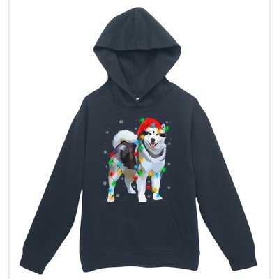 Santa Hat Xmas Lighting Siberian Husky Christmas Gift Urban Pullover Hoodie