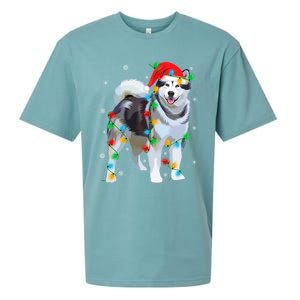 Santa Hat Xmas Lighting Siberian Husky Christmas Gift Sueded Cloud Jersey T-Shirt