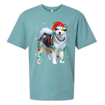 Santa Hat Xmas Lighting Siberian Husky Christmas Gift Sueded Cloud Jersey T-Shirt