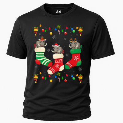 Santa Hat Xmas Light Funny Three Boar in Christmas Socks Cooling Performance Crew T-Shirt