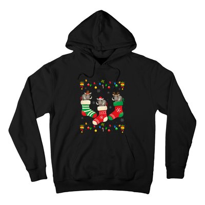 Santa Hat Xmas Light Funny Three Boar in Christmas Socks Hoodie