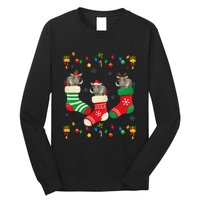 Santa Hat Xmas Light Funny Three Boar in Christmas Socks Long Sleeve Shirt