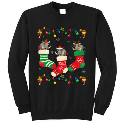 Santa Hat Xmas Light Funny Three Boar in Christmas Socks Sweatshirt