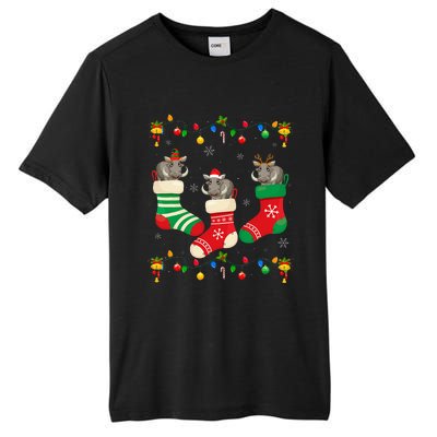 Santa Hat Xmas Light Funny Three Boar in Christmas Socks Tall Fusion ChromaSoft Performance T-Shirt