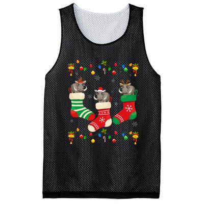 Santa Hat Xmas Light Funny Three Boar in Christmas Socks Mesh Reversible Basketball Jersey Tank