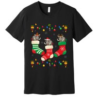 Santa Hat Xmas Light Funny Three Boar in Christmas Socks Premium T-Shirt