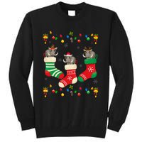 Santa Hat Xmas Light Funny Three Boar in Christmas Socks Tall Sweatshirt