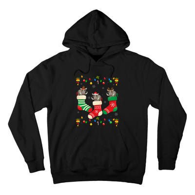 Santa Hat Xmas Light Funny Three Boar in Christmas Socks Tall Hoodie