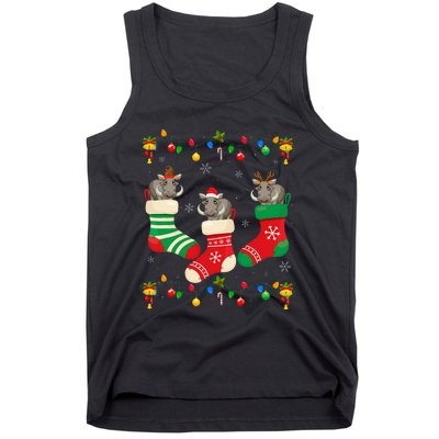 Santa Hat Xmas Light Funny Three Boar in Christmas Socks Tank Top