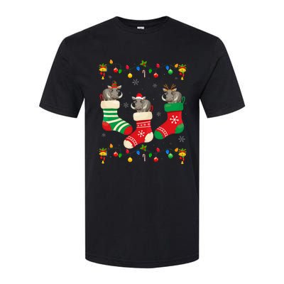 Santa Hat Xmas Light Funny Three Boar in Christmas Socks Softstyle CVC T-Shirt