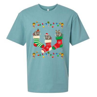 Santa Hat Xmas Light Funny Three Boar in Christmas Socks Sueded Cloud Jersey T-Shirt