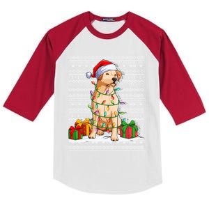 Santa Hat Xmas Yellow Labrador Retriever Ugly Christmas Gift Kids Colorblock Raglan Jersey