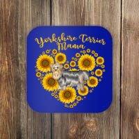 Sunflower Heart Yorkshire Terrier Mama Funny Mothers Day Gift Coaster