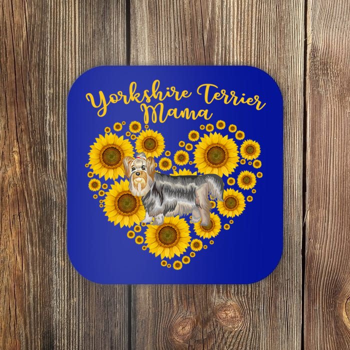 Sunflower Heart Yorkshire Terrier Mama Funny Mothers Day Gift Coaster