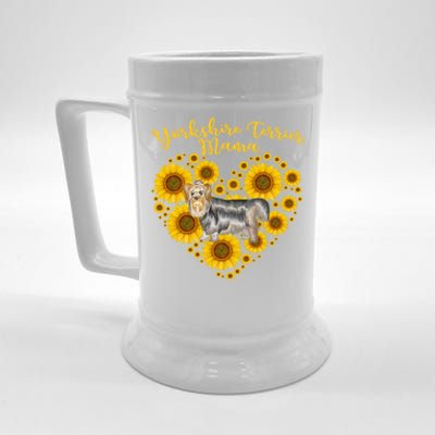 Sunflower Heart Yorkshire Terrier Mama Funny Mothers Day Gift Beer Stein