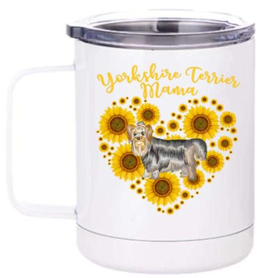 Sunflower Heart Yorkshire Terrier Mama Funny Mothers Day Gift 12 oz Stainless Steel Tumbler Cup