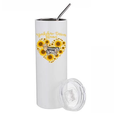 Sunflower Heart Yorkshire Terrier Mama Funny Mothers Day Gift Stainless Steel Tumbler