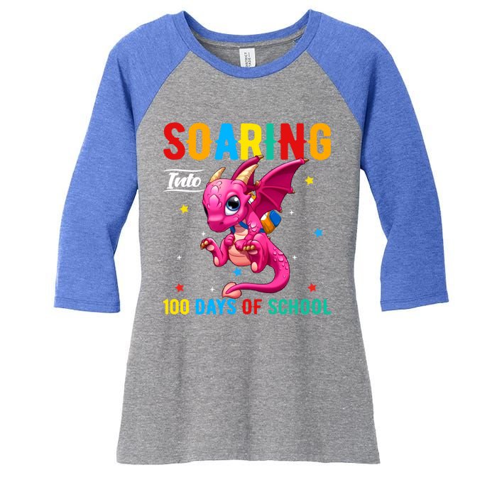 Soaring Into 100 Days Of School Dragon 100 Days Smarter Gift Women's Tri-Blend 3/4-Sleeve Raglan Shirt