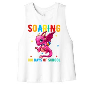 Soaring Into 100 Days Of School Dragon 100 Days Smarter Gift Women's Racerback Cropped Tank