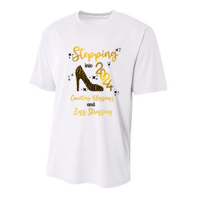 Stepping Into 2024 Counting Blessings And Less Stressing Youth Performance Sprint T-Shirt