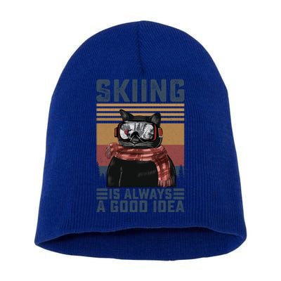 Skiing Is Always A Good Idea Funny Skiing Skier Lover Cute Gift Short Acrylic Beanie