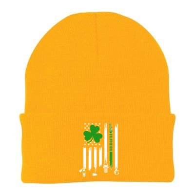 Shamrock Irish American Flag Firefighter St Patrick's Day Gift Knit Cap Winter Beanie