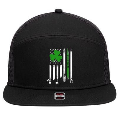 Shamrock Irish American Flag Firefighter St Patrick's Day Gift 7 Panel Mesh Trucker Snapback Hat