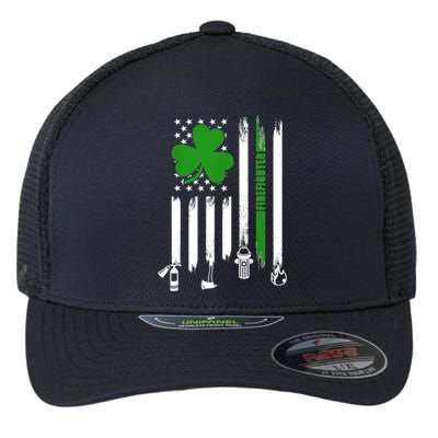 Shamrock Irish American Flag Firefighter St Patrick's Day Gift Flexfit Unipanel Trucker Cap