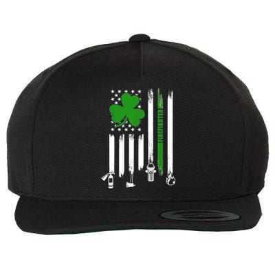 Shamrock Irish American Flag Firefighter St Patrick's Day Gift Wool Snapback Cap