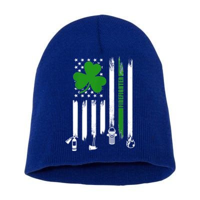 Shamrock Irish American Flag Firefighter St Patrick's Day Gift Short Acrylic Beanie