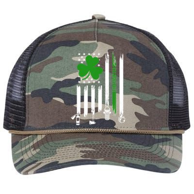 Shamrock Irish American Flag Firefighter St Patrick's Day Gift Retro Rope Trucker Hat Cap