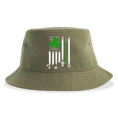 Shamrock Irish American Flag Firefighter St Patrick's Day Gift Sustainable Bucket Hat