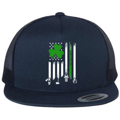 Shamrock Irish American Flag Firefighter St Patrick's Day Gift Flat Bill Trucker Hat