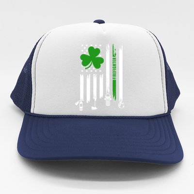 Shamrock Irish American Flag Firefighter St Patrick's Day Gift Trucker Hat