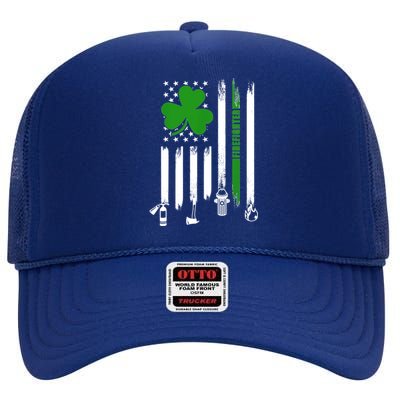 Shamrock Irish American Flag Firefighter St Patrick's Day Gift High Crown Mesh Back Trucker Hat