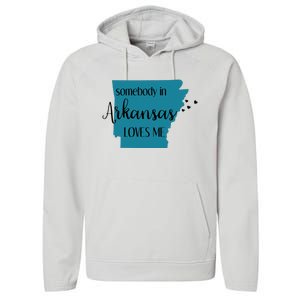 Somebody In Arkansas Loves Me State Performance Fleece Hoodie