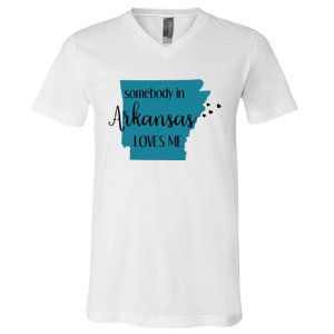 Somebody In Arkansas Loves Me State V-Neck T-Shirt