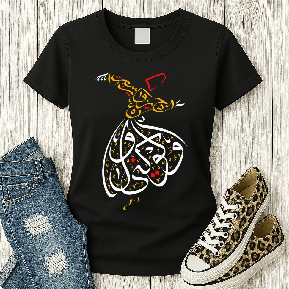 Sufism Islamic Arabic Calligraphy Gift Sufi Whirling Womens T-Shirt