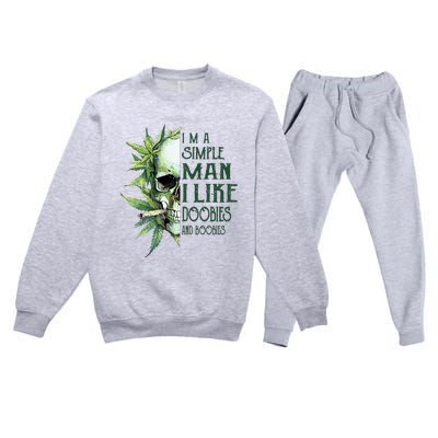 Skull I’M A Simple Man I Like Doobies And Boobies Premium Crewneck Sweatsuit Set