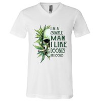 Skull I’M A Simple Man I Like Doobies And Boobies V-Neck T-Shirt